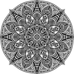 Circular Mandala pattern for tattoo, decoration premium product poster or painting. Decorative ornament in ethnic oriental style. Outline doodle hand draw illustration.