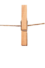 1 wooden clothespin on a rope, png file - obrazy, fototapety, plakaty