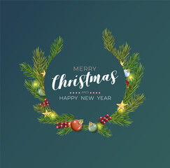 Christmas card with circle and fir branches on dark background Vector illustration - 551245154