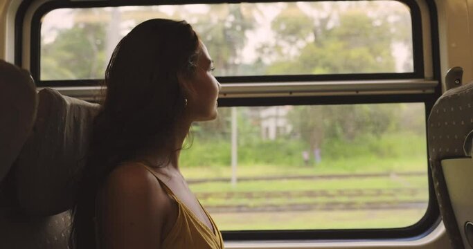 Travel and Exploration of Tourist Woman by Sri Lankan Train to Famous