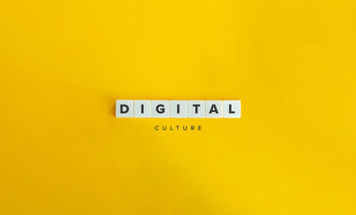 Digital Culture Banner. Letter Tiles on Yellow Background. Minimal Aesthetics.