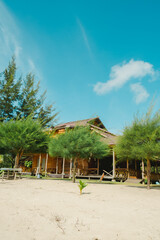 a beach resort with beautiful blue sky