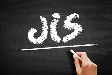 JIS Just In Sequence - type of delivery in procurement logistics, acronym text on blackboard