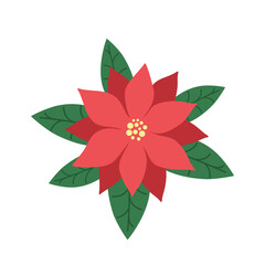Poinsettia. Christmas Star. Icon flower. Vector illustration on a white background. Flat cartoon style.