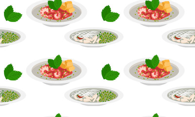 Vietnamese dishes. National cuisine. Seamless pattern in vector. Asian food.