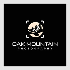 Mountain Landscape with Focus Square Lens Frame for Adventure Outdoor Nature Photography Photographer Logo Design