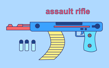 Creative assault rifle AK 47 with bullets for games. flat vector illustration.