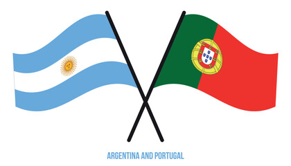 Argentina and Portugal Flags Crossed And Waving Flat Style. Official Proportion. Correct Colors.