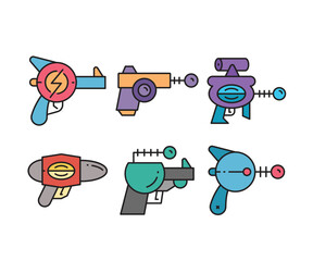 space blaster, ray gun and space gun icons set