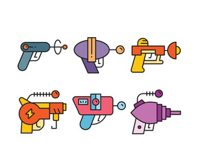 space blaster, ray gun and space gun icons set