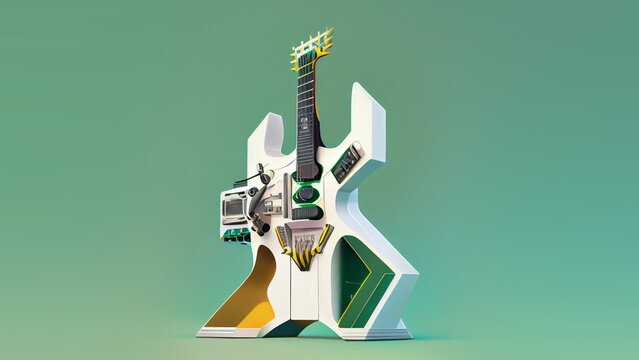 mix of a electric guitar and a gameboy isolated on clean background, mat pastel colors, modern, futuristic, music, generative ai
