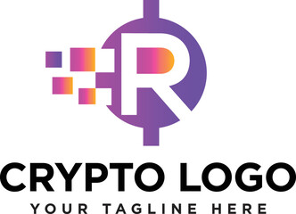 Letter initial R cryptocurrency and blockchain logo design vector