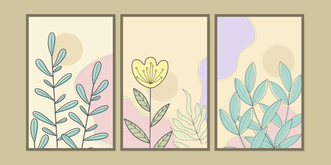 abstract botanical background home decor cover set. hand drawn background. covers for wall art, interiors, wallpapers.