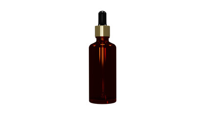 Mock up of realistic brown glass bottle for oil and cosmetics with dropper or pipette isolated on transparent background. Cosmetic concept. 3D render