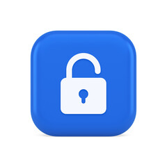 Open lock button cyberspace password security protection service 3d realistic icon
