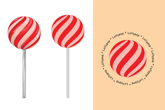 red and pink round lollipop candy.
3d vector illustration set,flat,logo.
