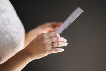 Bride hold oath and read. Wedding consept. Middle celection