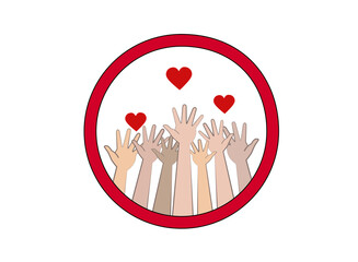 Hearts fly in hands on white background. vector illustration. Volunteering