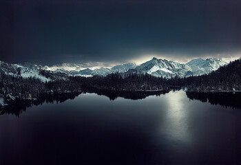 Fototapeta na wymiar 凍った湖、冬、夜