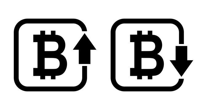 Set of cost symbol bitcoin increase and decrease icon. Money vector symbol isolated on background