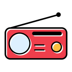 Retro radio station icon, flat isolated music sound media button, web vector illustration