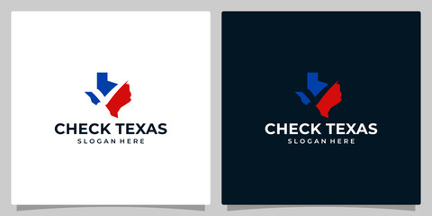 Texas state map logo design template with check mark graphic design illustration. icon, symbol, creative.