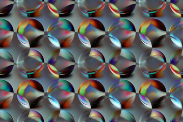 Abstract optical precision glass lenses. overlapping in transparency and reflecting the shiny colors of the rainbow  in a dark mood
