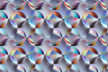 Abstract optical precision glass lenses. overlapping in transparency and reflecting the shiny colors of the rainbow 