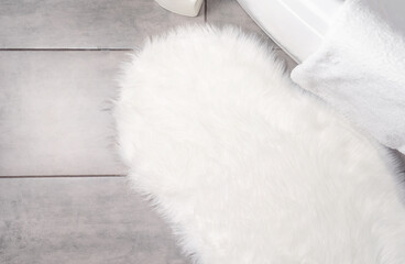 fluffy white rug in ordinary bathroom, mockup design