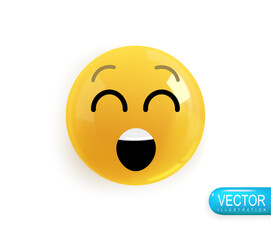 Realistic 3d Icon. Emoji face. Render of yellow glossy color emoji in plastic cartoon style