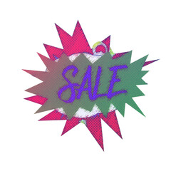 Abstract transparent iridescent grunge sale sticker element.