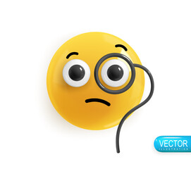 Emoji face. Realistic 3d design. Emoticon yellow glossy color. Icon in plastic cartoon style