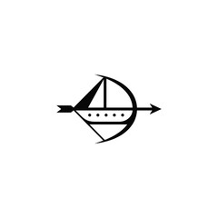 Bow and arrow combination with a sailboat. Logo design.
