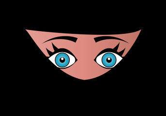 Mujer de ojos azules con burka negro