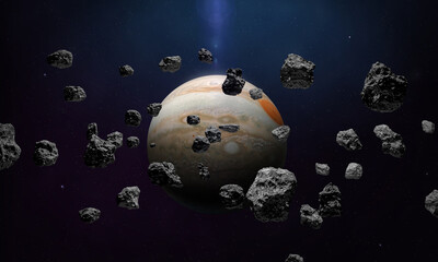 Jupiter and Asteroid belt. Elements of this image furnished by NASA.