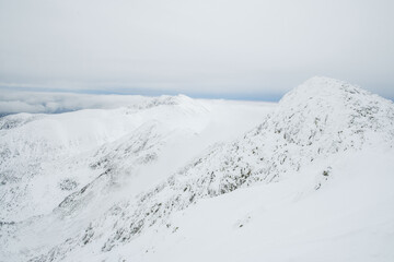 landscape panoramic view of snowed winter tatra mountains