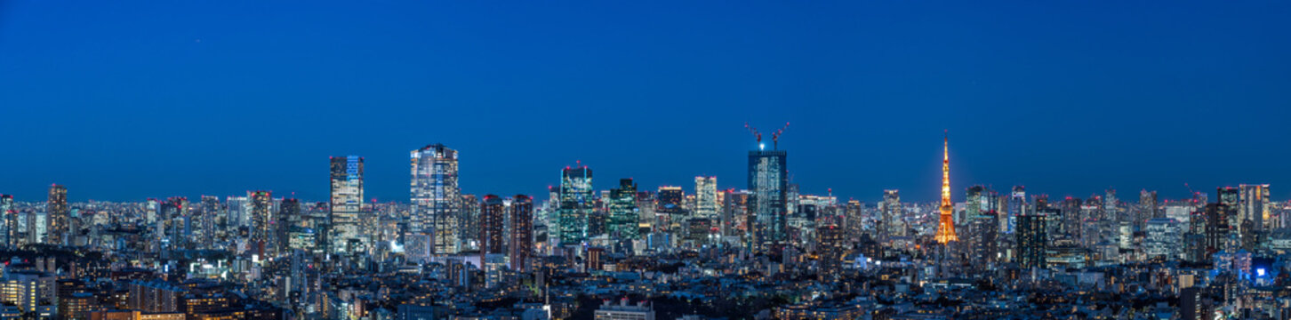 Panoramic view of Greater Tokyo area at Magic hour.