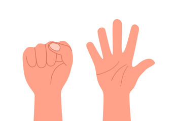 Obraz premium Finger stretch hand clenching in flat design on white background. Hand exercise concept.