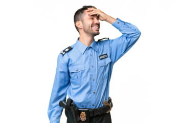 Young police caucasian man over isolated background has realized something and intending the solution