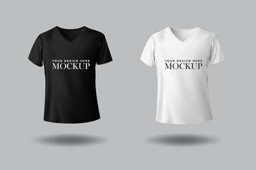 Black and white t shirt front view mockup design.