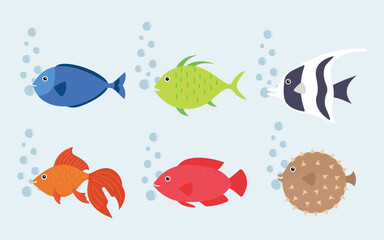 Cute fish vector collection underwater nature aquarium fish. vector illustration.