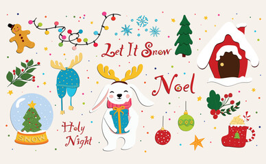 Fototapeta premium Vector of the cute christmas bundle