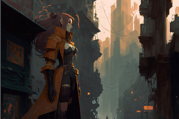 Cyberpunk Girl, Futuristic Female in a Cyberpunk City, Character Design, Concept Art, Digital Illustration, anime girl