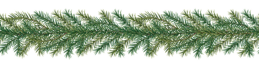 Seamless Christmas tree garland isolated on white. Great for decorating Christmas and New Year backgrounds, banners, cards, etc.