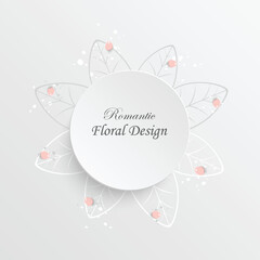 Paper flower. Round frame with abstract cut flowers. White rose. Wedding decorations. Decorative bridal bouquet.