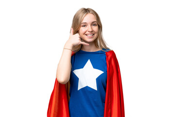 Super Hero English woman over isolated background making phone gesture. Call me back sign