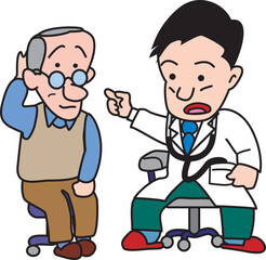 怒る医者と老人患者
