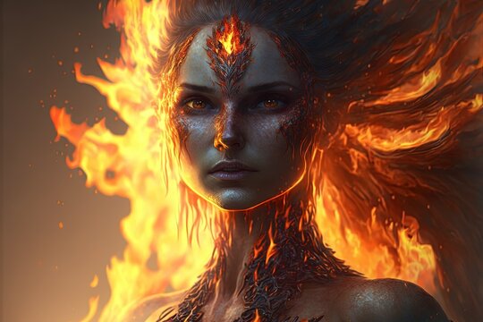 Goddess of Fire. Generative AI, non-existent person. 