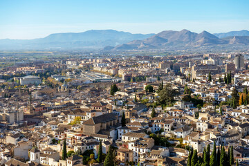 Fototapeta na wymiar Cityscape from Alhambra in Granada, Spain on November 26, 2022