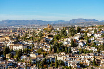 Fototapeta na wymiar Cityscape from Alhambra in Granada, Spain on November 26, 2022
